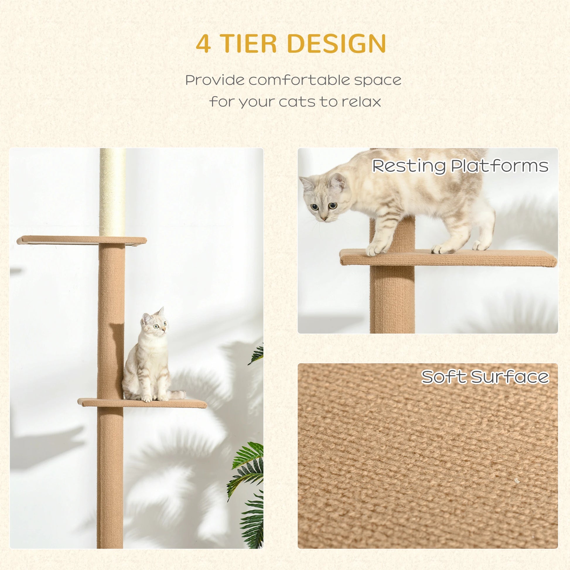100 Floor To Ceiling Cat Tree, 3 Perches Activity Center, Brown Floor to Ceiling Cat Trees at Gallery Canada