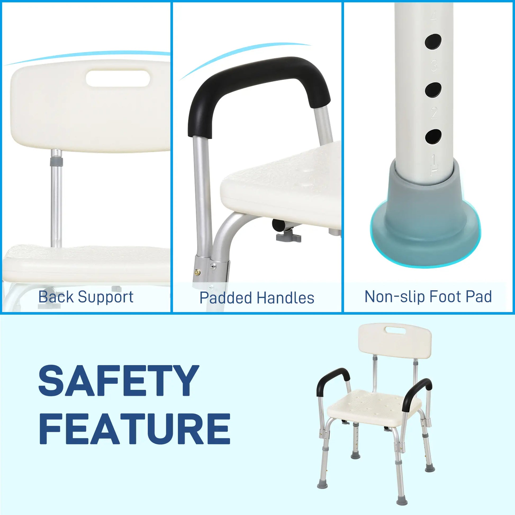 Adjustable Medical Shower Chair with Back, Padded Arms, Non Slip Tub Safety Seat Bath Chairs at Gallery Canada