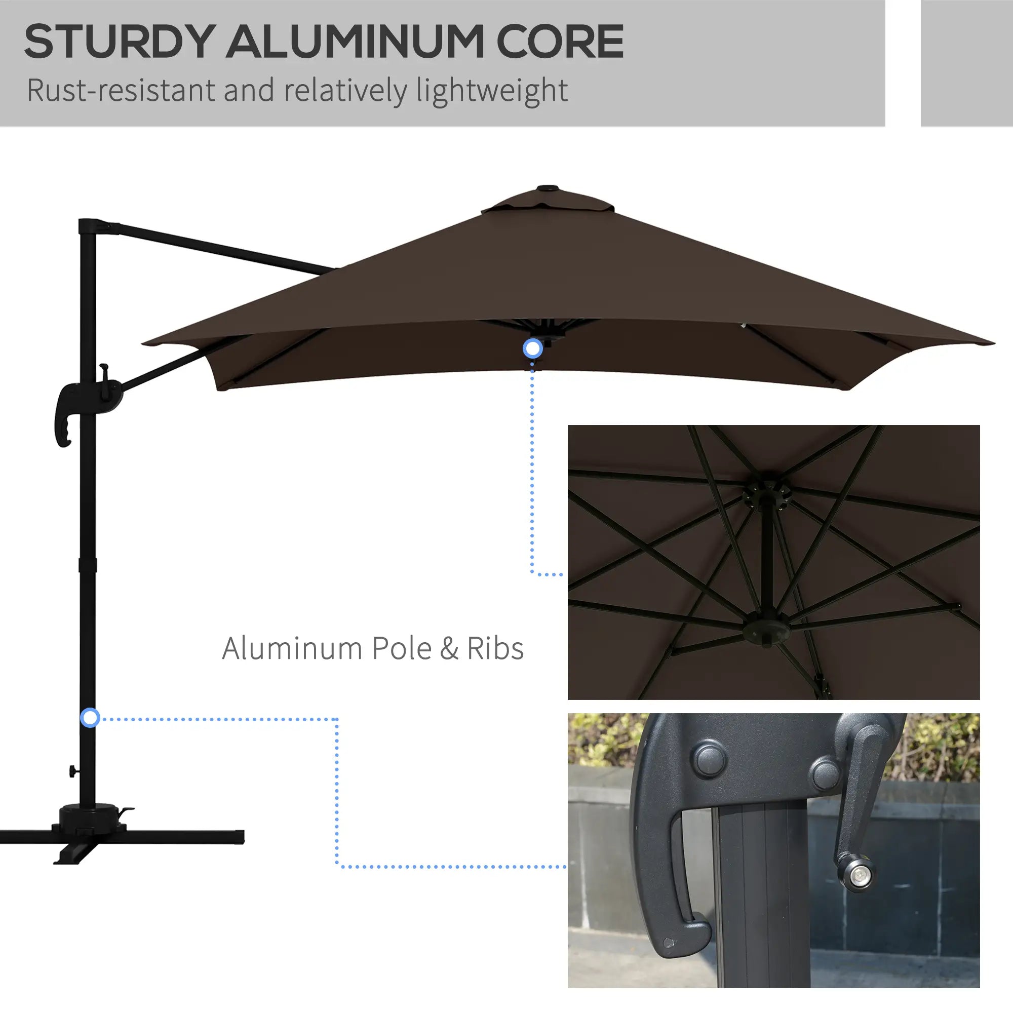 10x10ft Rotatable Square Cantilever Umbrella, 4 Adjustable Angles Cantilever Umbrellas at Gallery Canada