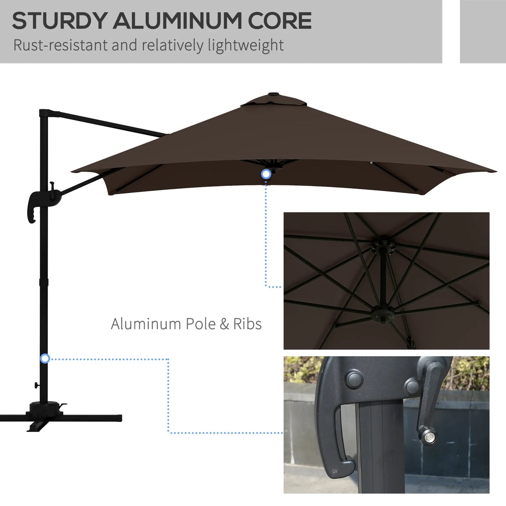 10x10ft Rotatable Square Cantilever Umbrella, 4 Adjustable Angles Cantilever Umbrellas at Gallery Canada