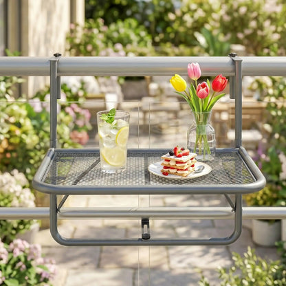 Table suspendue ajustable pour balcon, Bureau mural en métal, Support pour fleurs extérieur, Gris