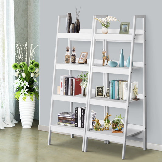 Set of 2, 4 Tier Ladder Shelf Bookcase, Multi-Use Display Rack, Storage Shelving Unit Display Stand, Flower Plant Stand, Home Office Furniture, White - Gallery Canada