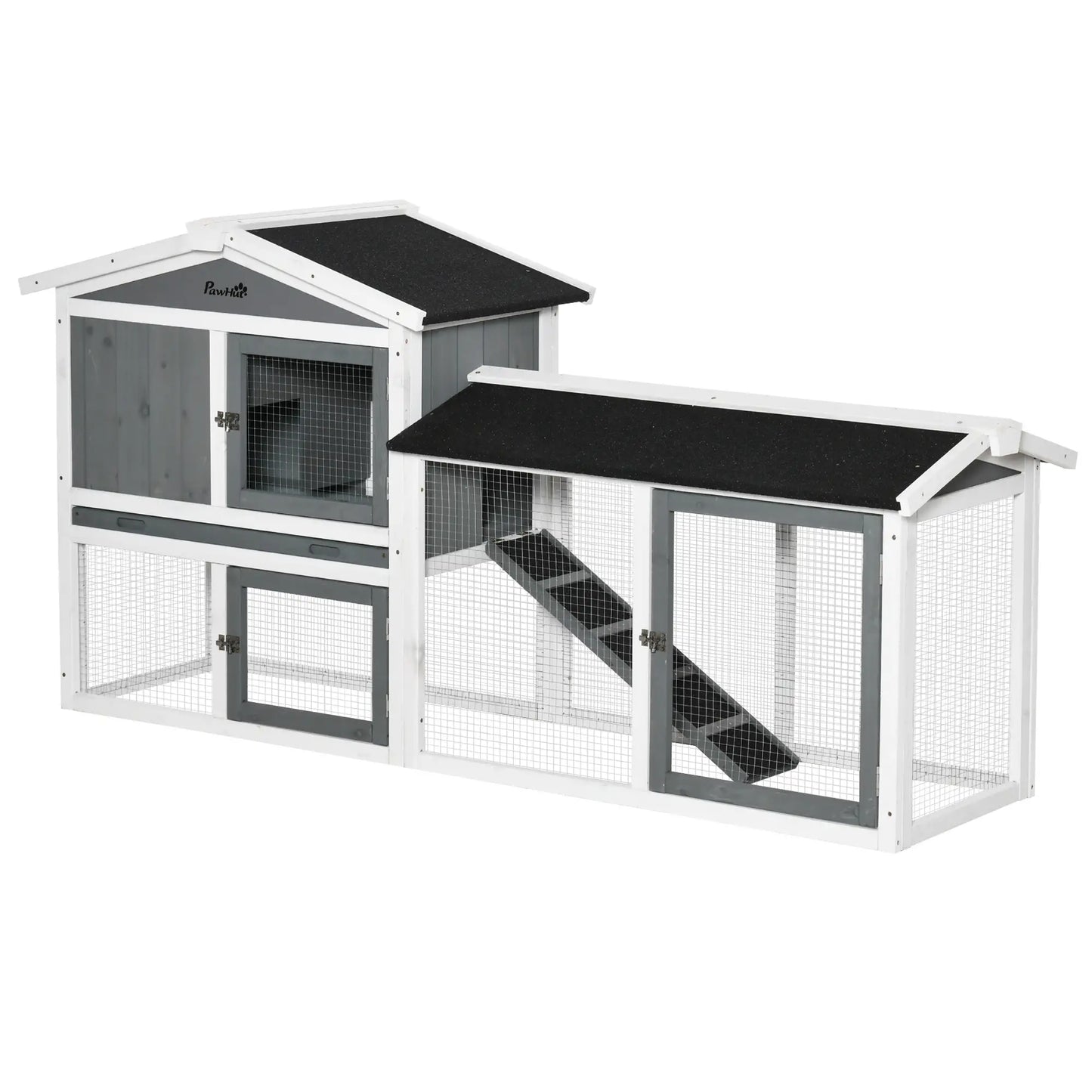 69"L Wooden Rabbit Hutch, Bunny House Enclosure, White Rabbit Hutch at Gallery Canada