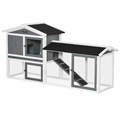 69"L Wooden Rabbit Hutch, Bunny House Enclosure, White Rabbit Hutch at Gallery Canada