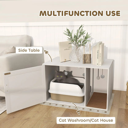 Cat Litter Box Enclosure, End Side Table with Rattan Door, Scratching Pad, White Cat Litter Box Enclosures at Gallery Canada