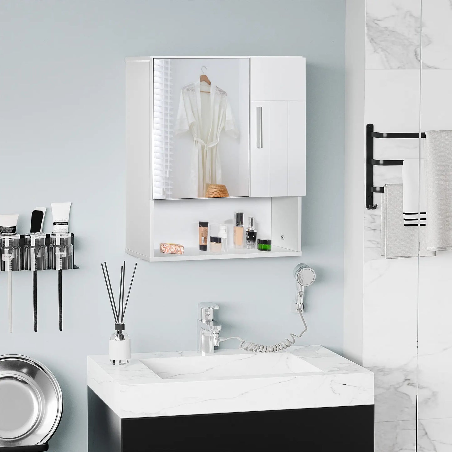 Wall Mounted Bathroom Mirror Cabinet, Double Doors, Adjustable Shelf, White Mirror Medicine Cabinets at Gallery Canada