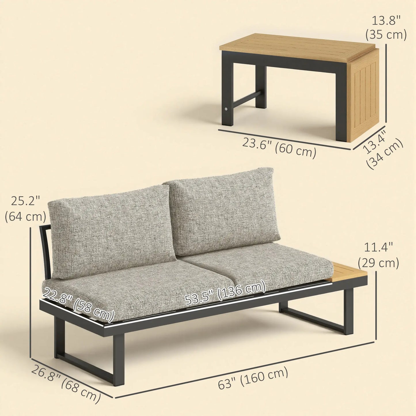 3 Piece Aluminum Corner Patio Furniture Set, Sectional Outdoor Sofa, 2 Loveseats, Wood-Plastic Coffee Table Patio Furniture Sets at Gallery Canada