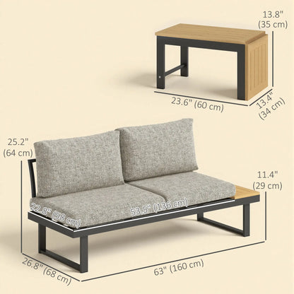 3 Piece Aluminum Corner Patio Furniture Set, Sectional Outdoor Sofa, 2 Loveseats, Wood-Plastic Coffee Table Patio Furniture Sets at Gallery Canada