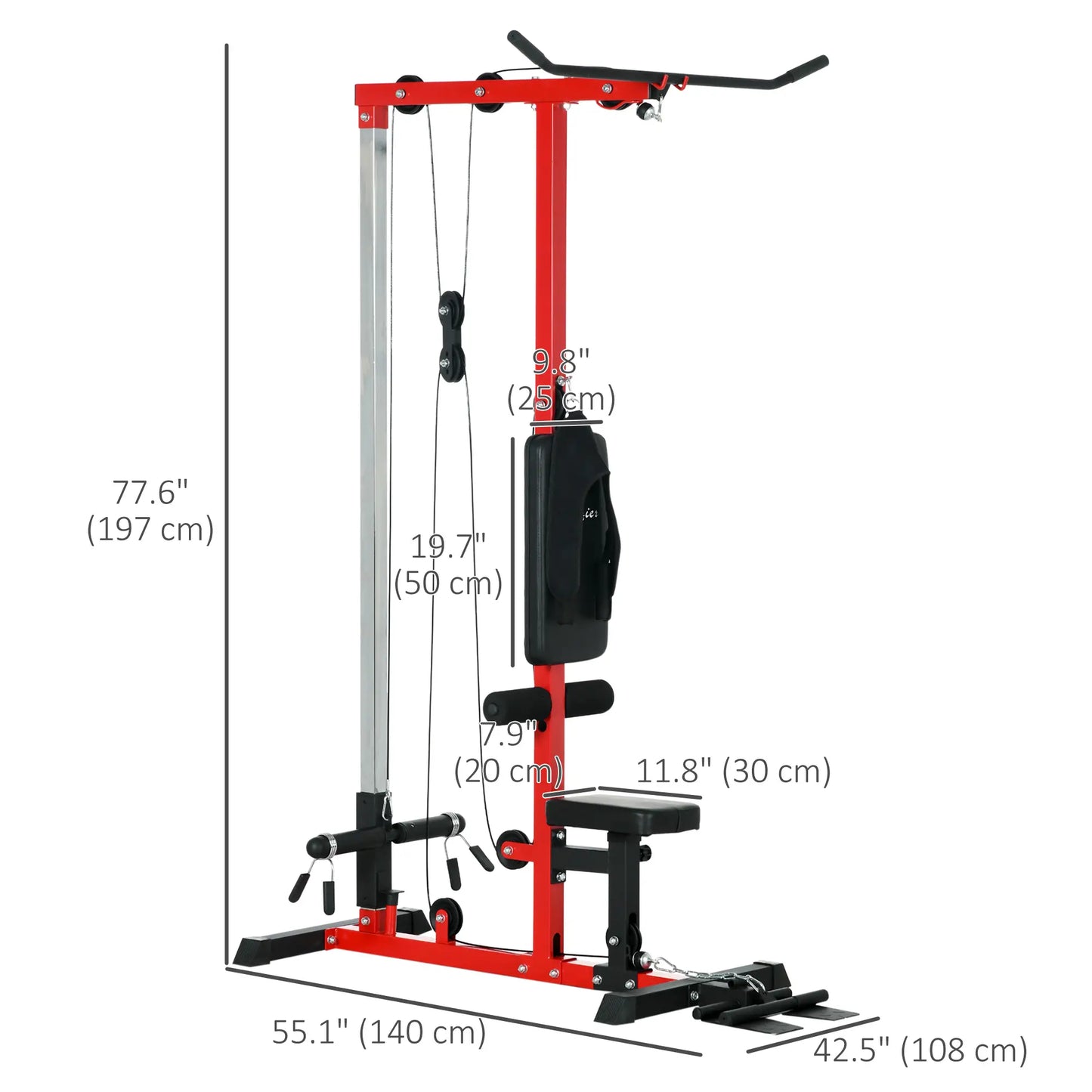Lat Pull Down Machine, High Low Pulley, Adjustable Seat, Flip-Up Footplate, Red Power Towers at Gallery Canada