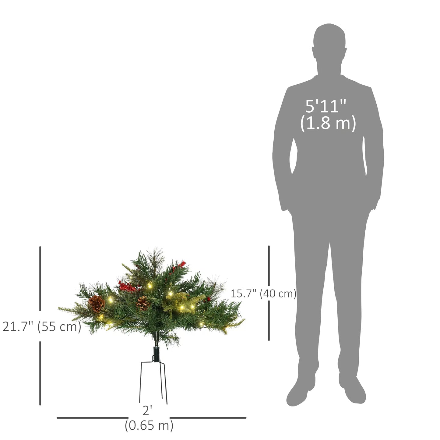 1.5 Foot Prelit Artificial Christmas Tree, 16 Inch, Warm White LED, Red Berries, Pine Cones, Green Pre Lit Christmas Trees at Gallery Canada