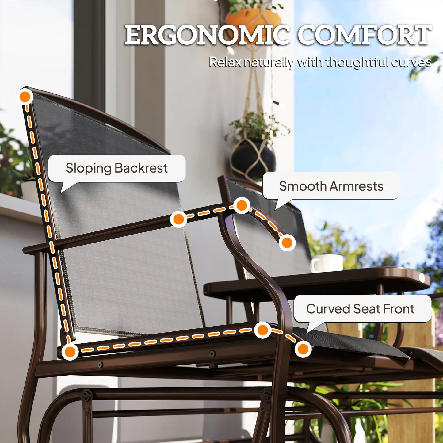 2 Person Patio Glider Rocking Chair, Outdoor Loveseat, Black Outdoor Gliders at Gallery Canada