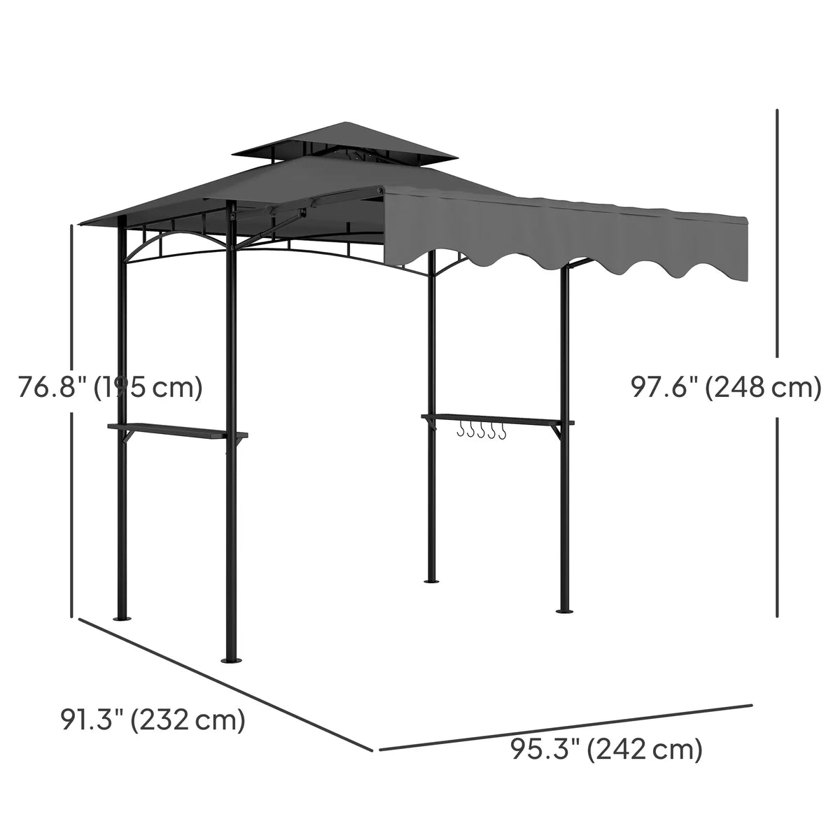 8' x 5' Grill Gazebo, Double Tiered Barbecue Shelter, Dark Grey BBQ Grill Gazebos at Gallery Canada