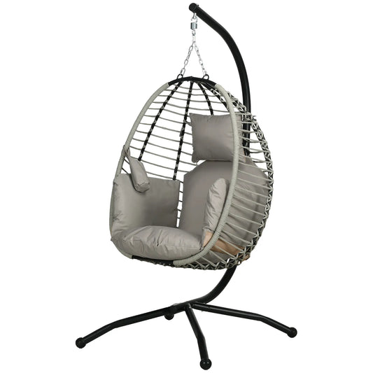 Outdoor Hanging Egg Chair, Thick Padded Cushion, Patio Swing Chair, Grey Patio Swings with Stand Grey at Gallery Canada