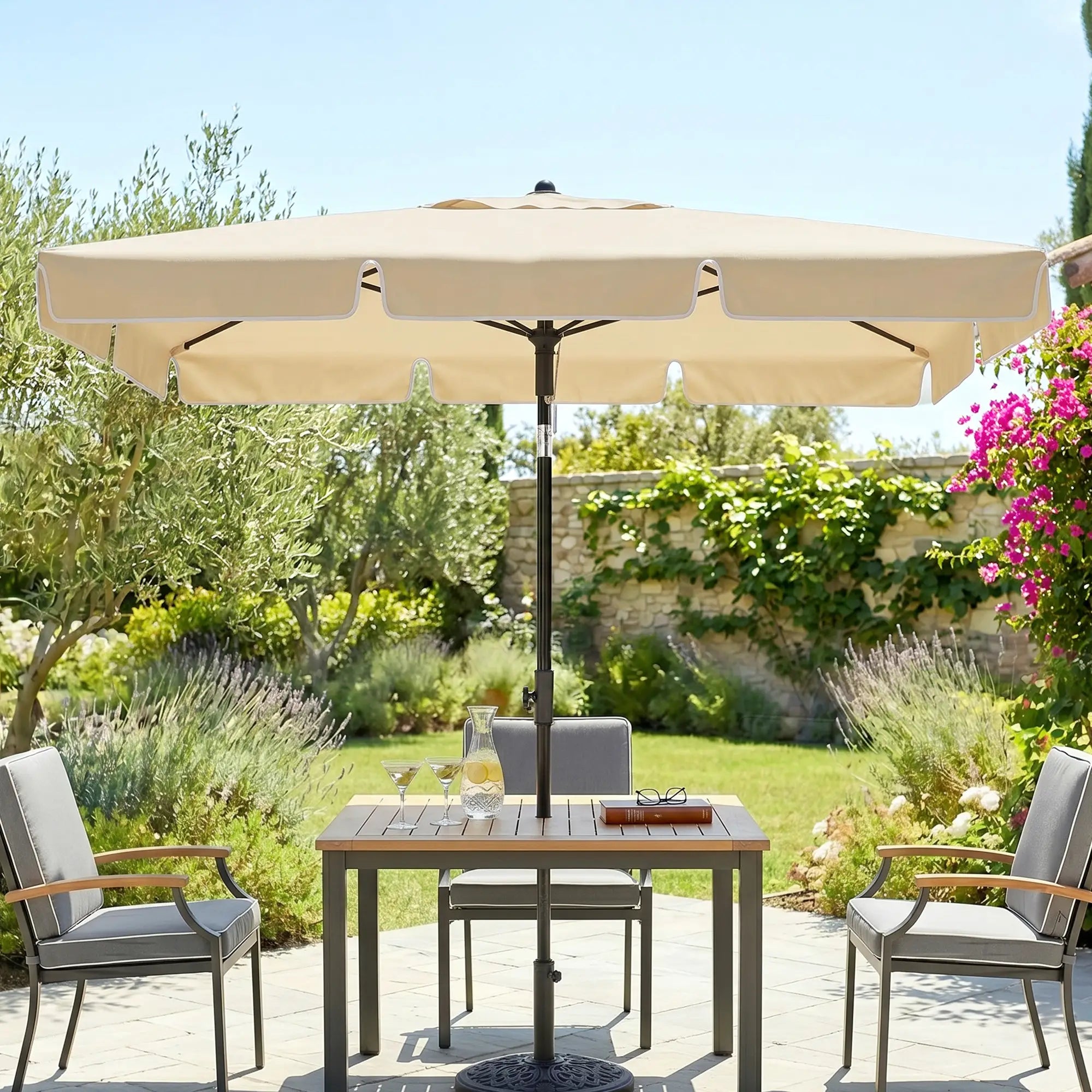 6.5x4ft Rectangle Patio Umbrella, Aluminum, Tilt Adjustable, Beige Sun Umbrellas at Gallery Canada