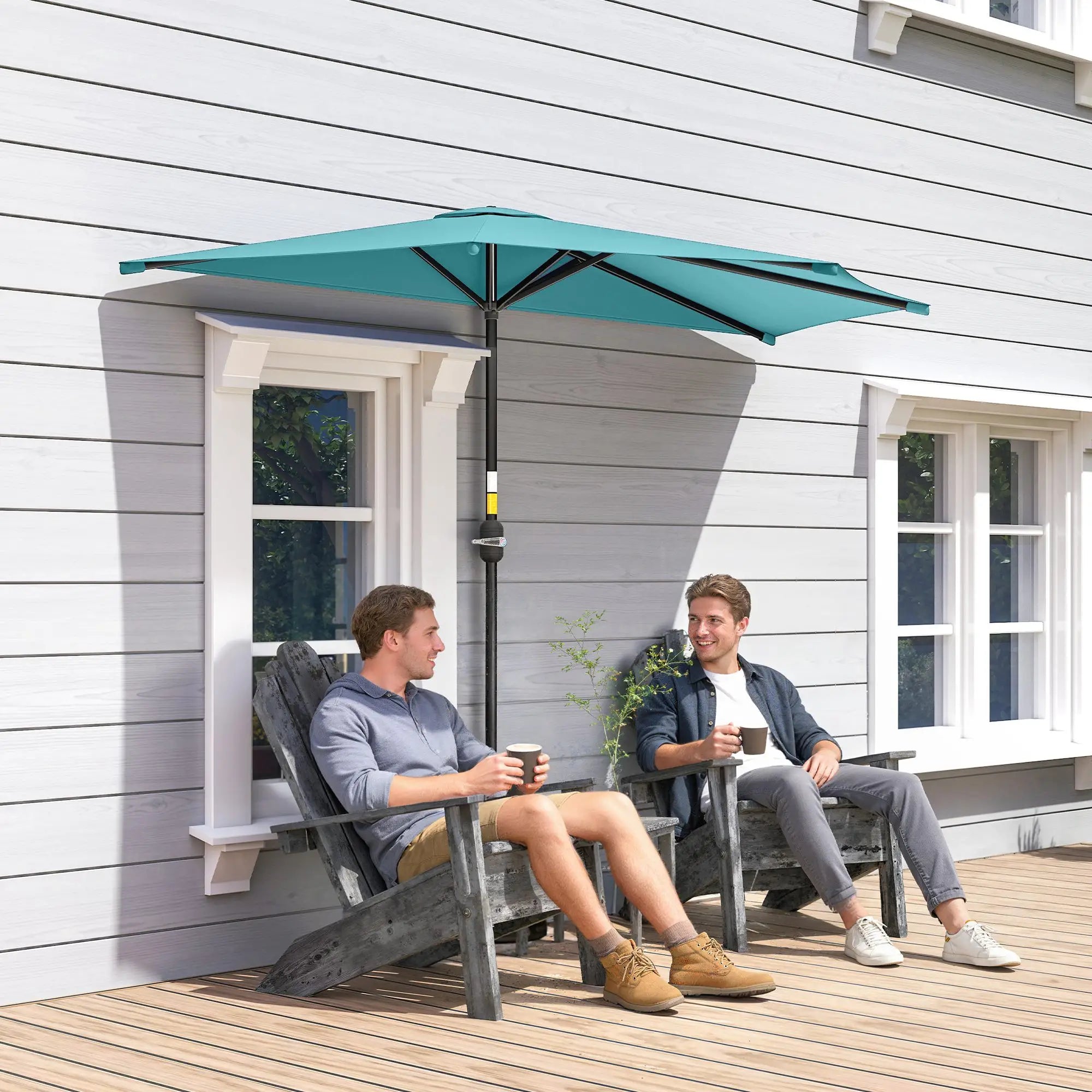 9.8ft Semi Round Patio Umbrella, Crank Handle, Top Vent, Light Blue Half Round Umbrellas at Gallery Canada