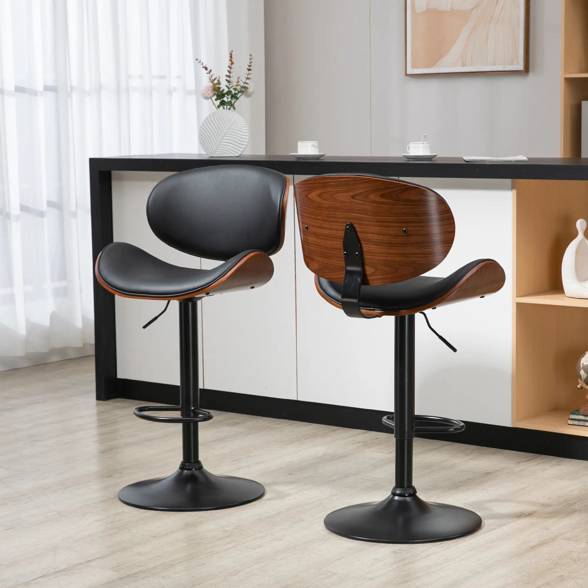 Modern PU Leather Swivel Bar Stools, Set of 2, Adjustable with Footrest, Black Bar Stools at Gallery Canada