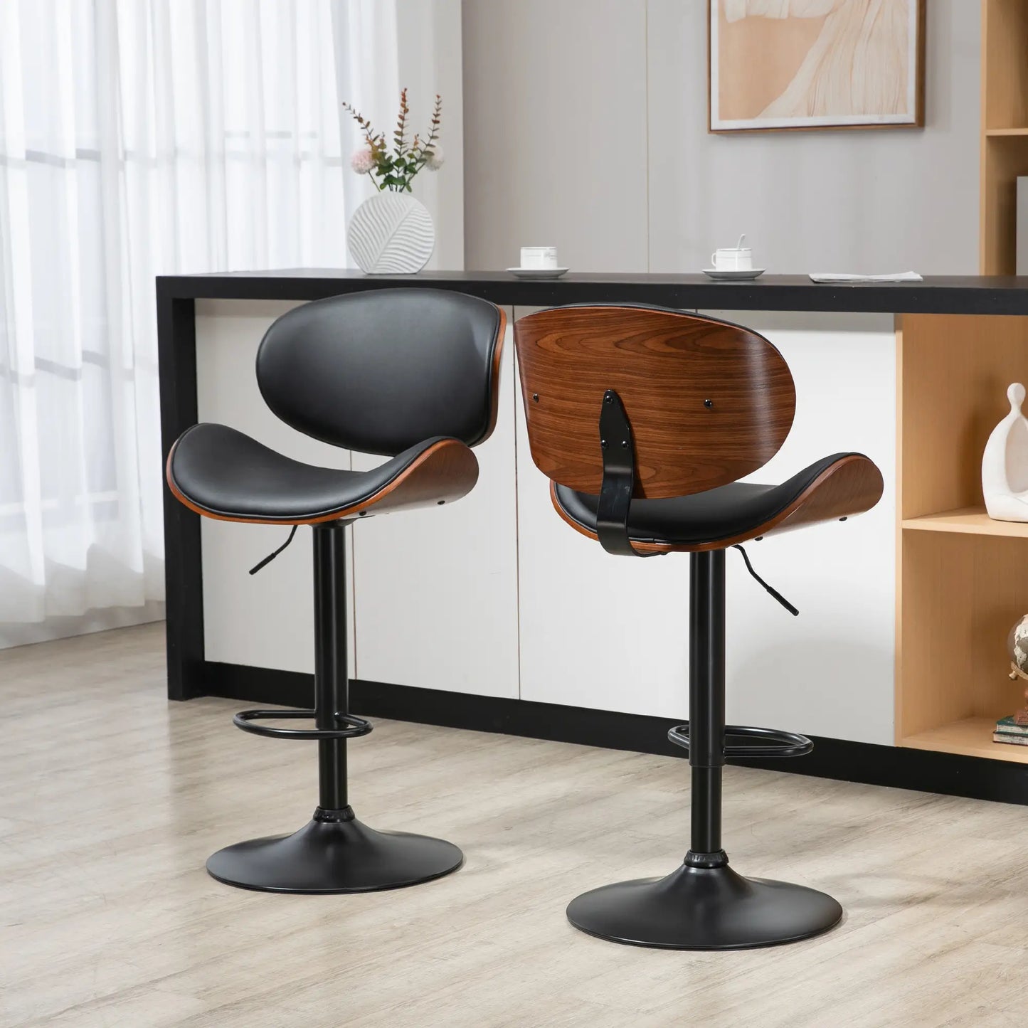 Modern PU Leather Swivel Bar Stools, Set of 2, Adjustable with Footrest, Black Bar Stools at Gallery Canada