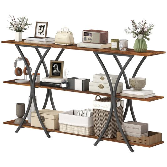 71 Inch Console Table, 3-Tier Industrial with 2 Shelves, Rustic Brown Console Tables Rustic Brown, Black at Gallery Canada