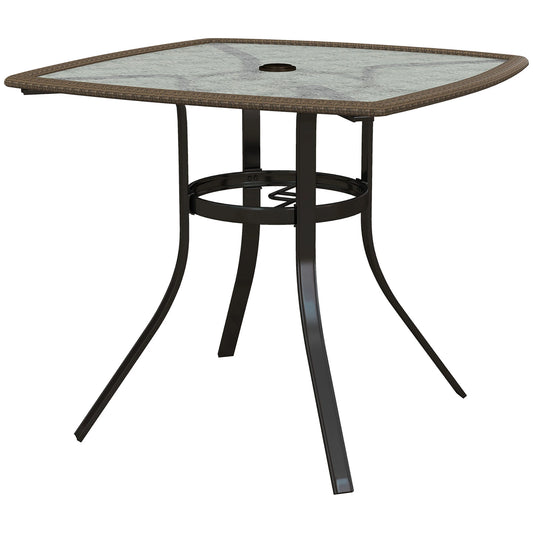 34 Square Outdoor Dining Table, Water-Grain Glass Top, Dark Brown Patio Dinning Tables Dark Brown at Gallery Canada