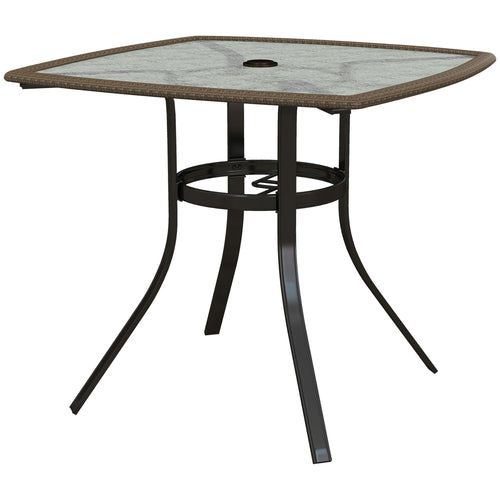 34 Square Outdoor Dining Table, Water-Grain Glass Top, Dark Brown