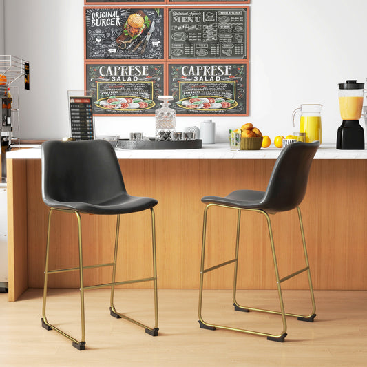 Bar Height Stools Set of 2, PU Leather Upholstered Stools for Kitchen Island, Modern Bar Chairs, Dark Grey - Gallery Canada