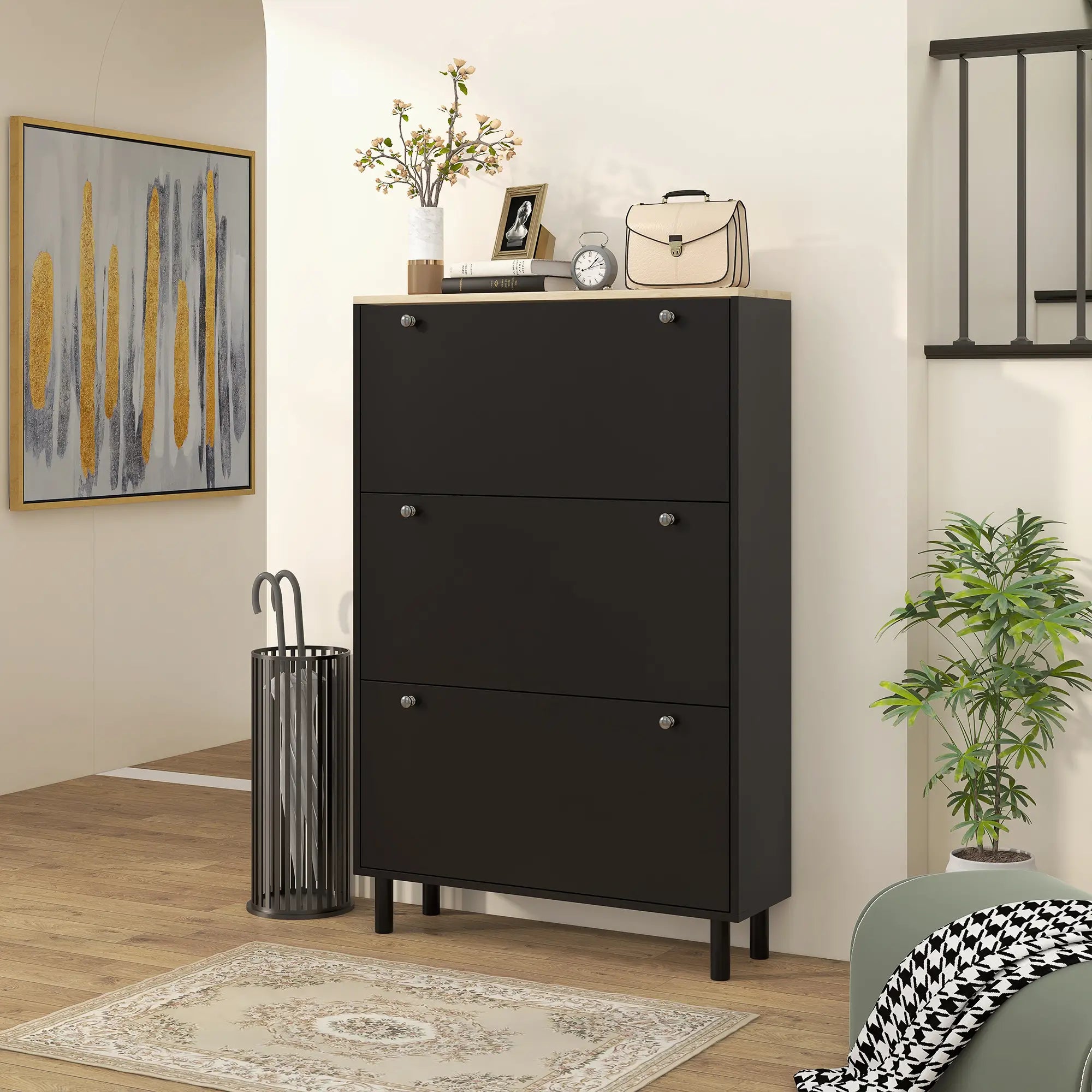 Shoe Storage, 3 Flip Drawers, Adjustable Shelves, 24 Pairs, Black Shoe Storage Cabinets & Racks at Gallery Canada