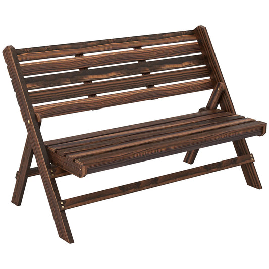 2-Seater Wooden Outdoor Bench, Foldable, Slatted Backrest, Carbonised Finish Outdoor Benches Carbonised Finish at Gallery Canada