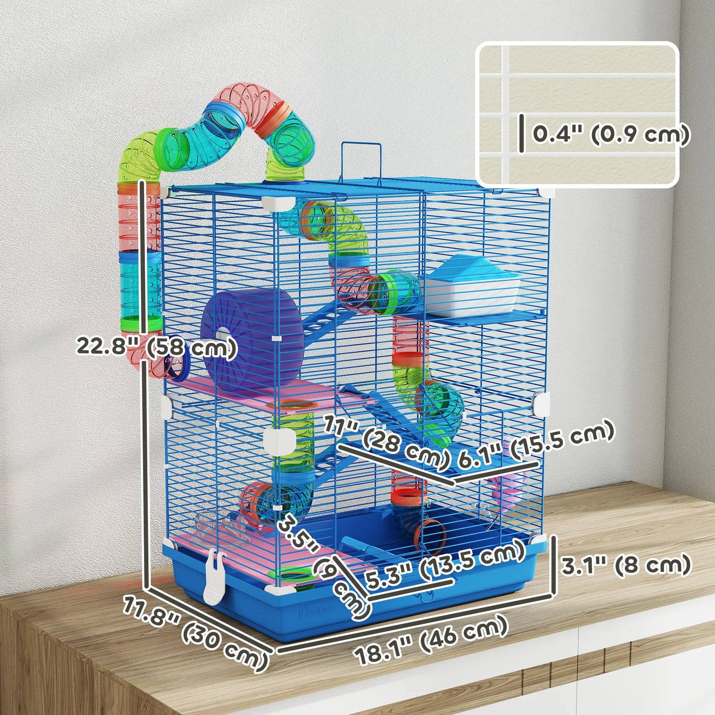 5-Tier Hamster Cage, Portable With Wheels, Tube, Blue Hamster Cages at Gallery Canada
