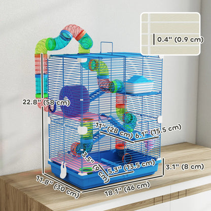 5-Tier Hamster Cage, Portable With Wheels, Tube, Blue Hamster Cages at Gallery Canada