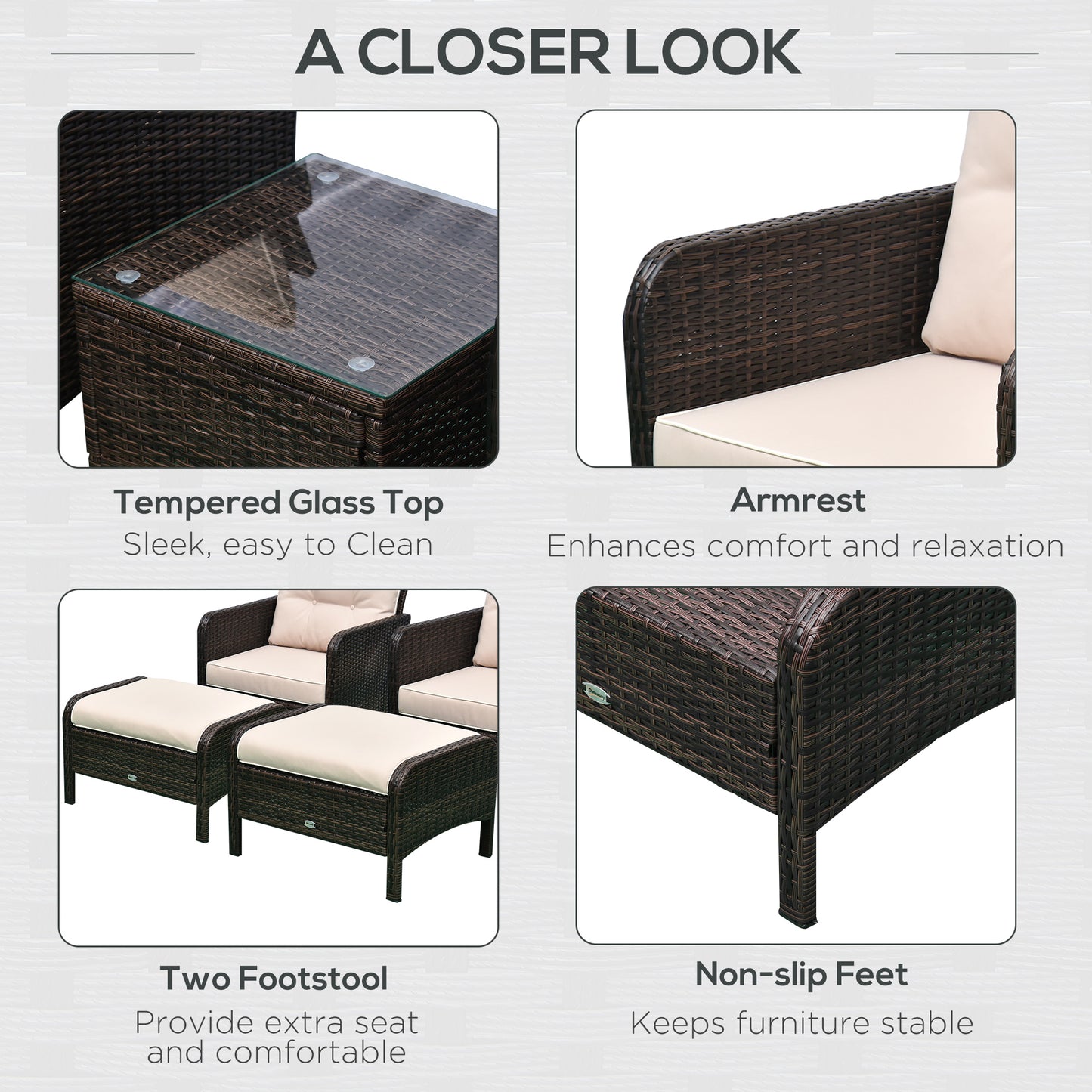 5pcs Outdoor Patio Furniture Set Wicker Conversation Set Footrest Coffee Table Patio Furniture Sets at Gallery Canada