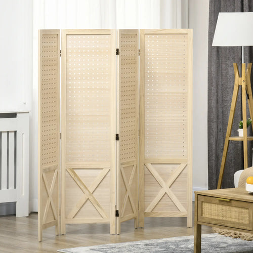 4.7' Wooden Room Divider, Folding Privacy Screen, Natural