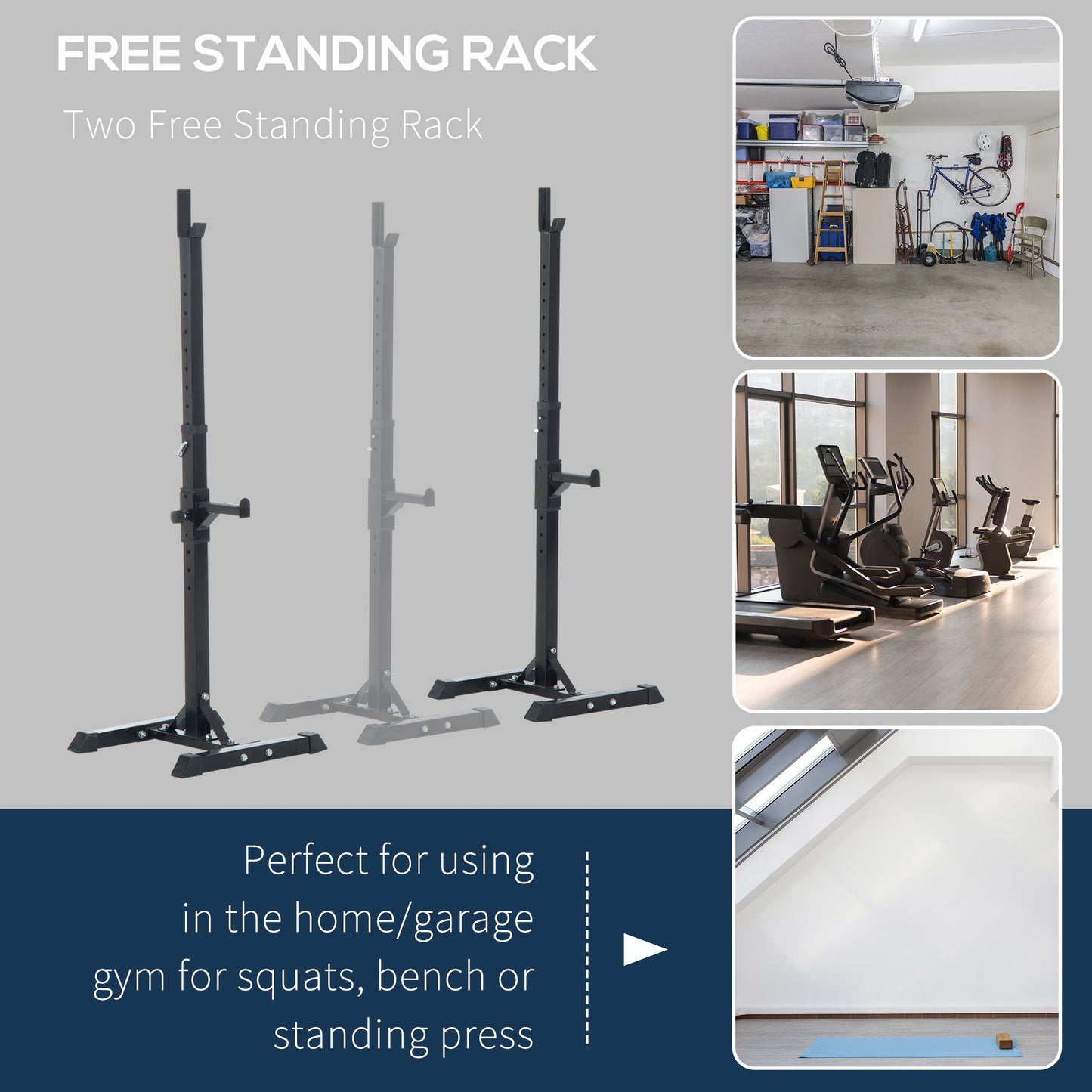 Adjustable Stable Power Squat Stand Portable 2 Bars Barbell Holder Weight Rack (Black/Grey) at Gallery Canada