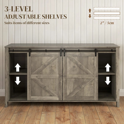 60" Buffet Cabinet, Farmhouse Sideboard, Sliding Barn Doors, Light Grey Bar Cabinets at Gallery Canada