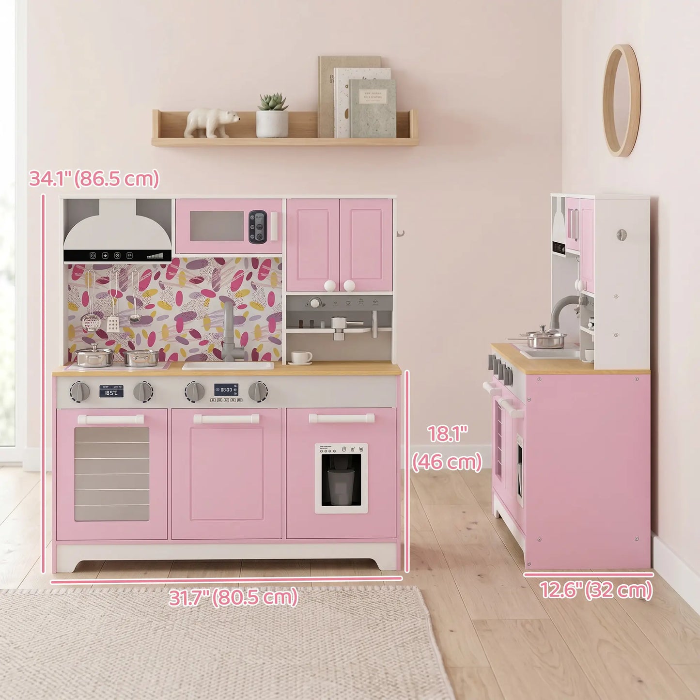 Cuisine de jeu pour enfants avec machine à café, machine à glaçons, rangement, bleue
