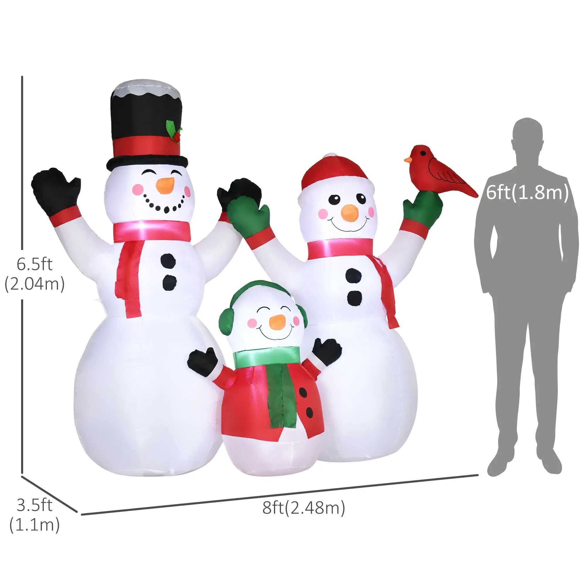 8ft Inflatable Christmas Snowman, LED Yard Display, Red Bird Christmas Inflatables at Gallery Canada