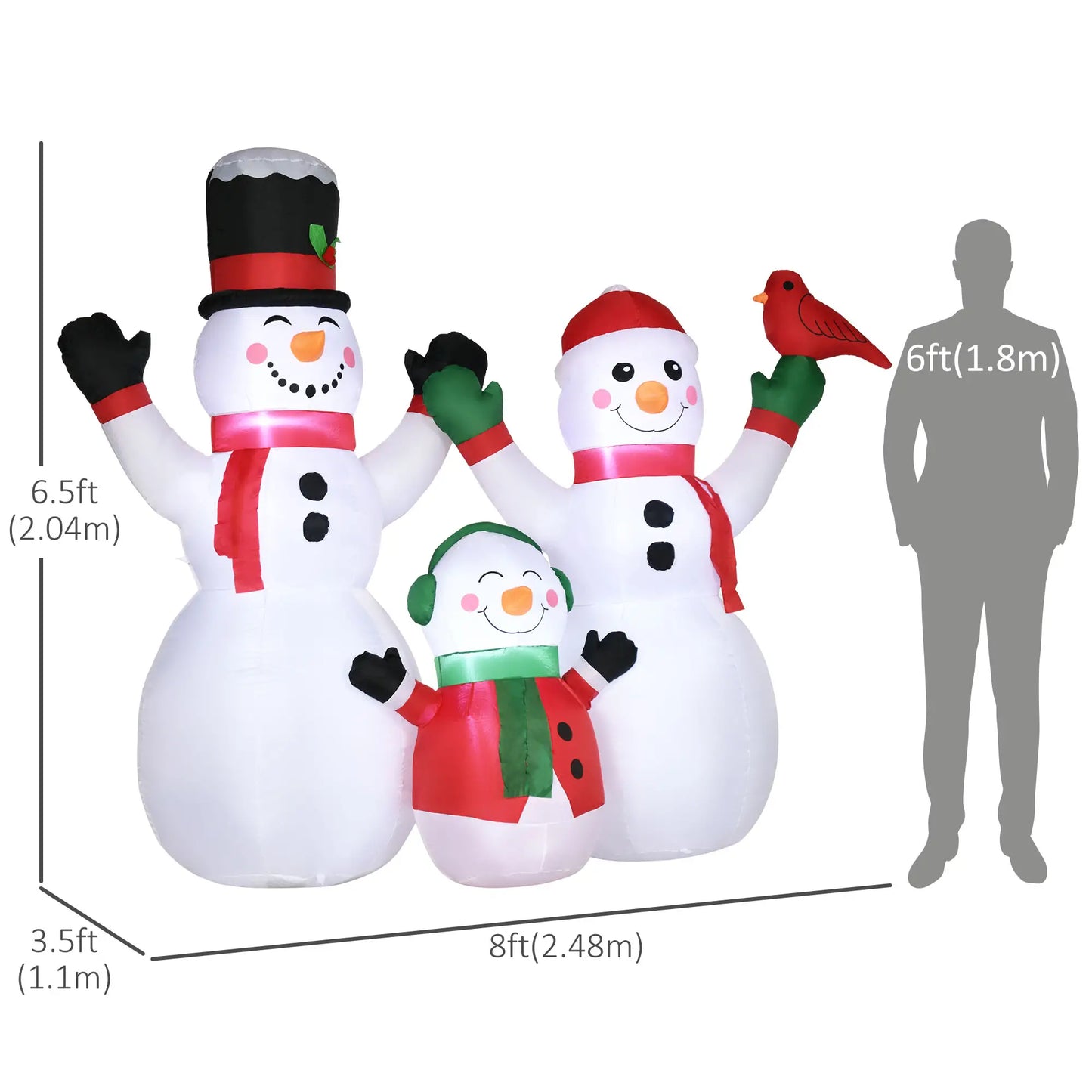 8ft Inflatable Christmas Snowman, LED Yard Display, Red Bird Christmas Inflatables at Gallery Canada
