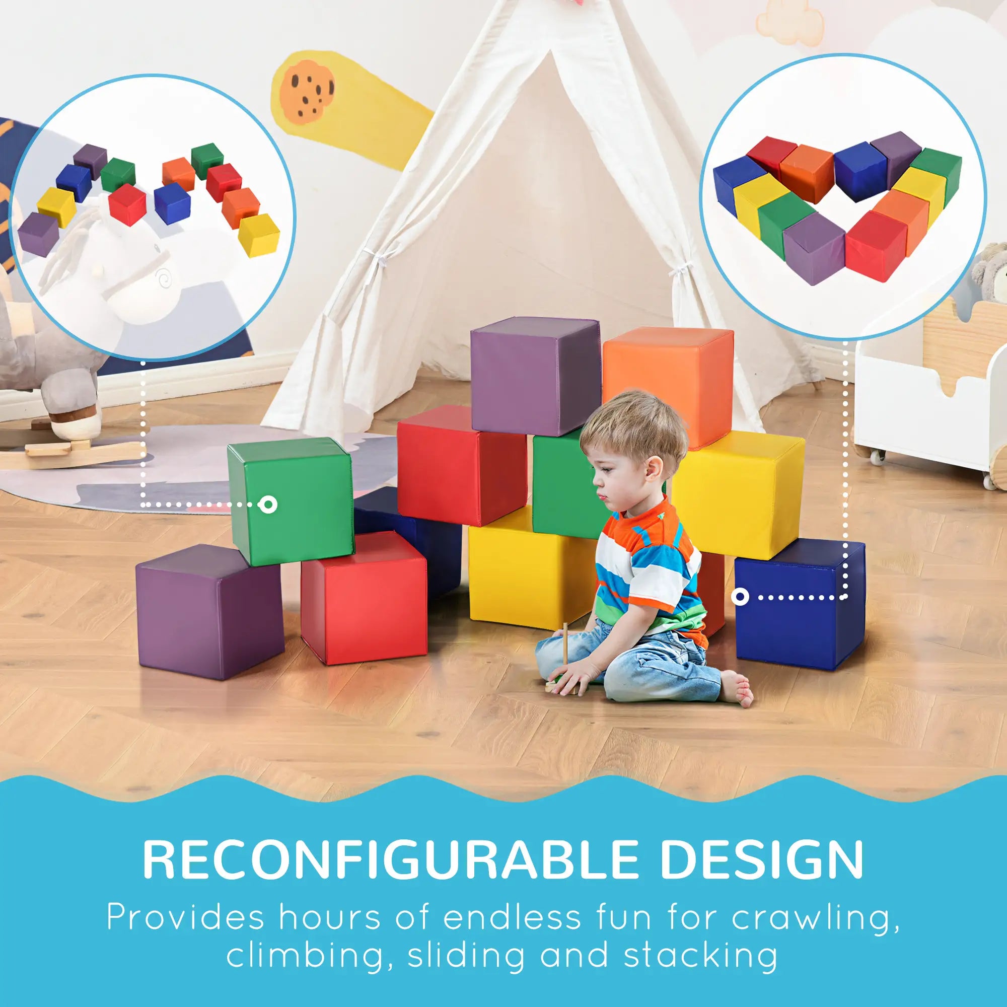 12 Piece Soft Play Blocks, Foam Toy, Building Stacking, Multicolours Baby Gym & Playmats at Gallery Canada