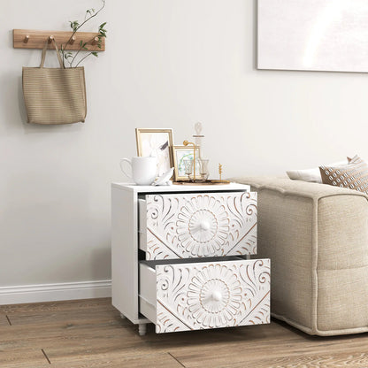 Mid-Century Bedside Table, Nightstand with 2 Drawers, White Bedside Tables at Gallery Canada