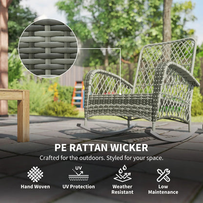 Rattan Rocking Chair, Outdoor Wicker Patio Rocker with Cushions, Khaki Outdoor Rocking Chairs at Gallery Canada