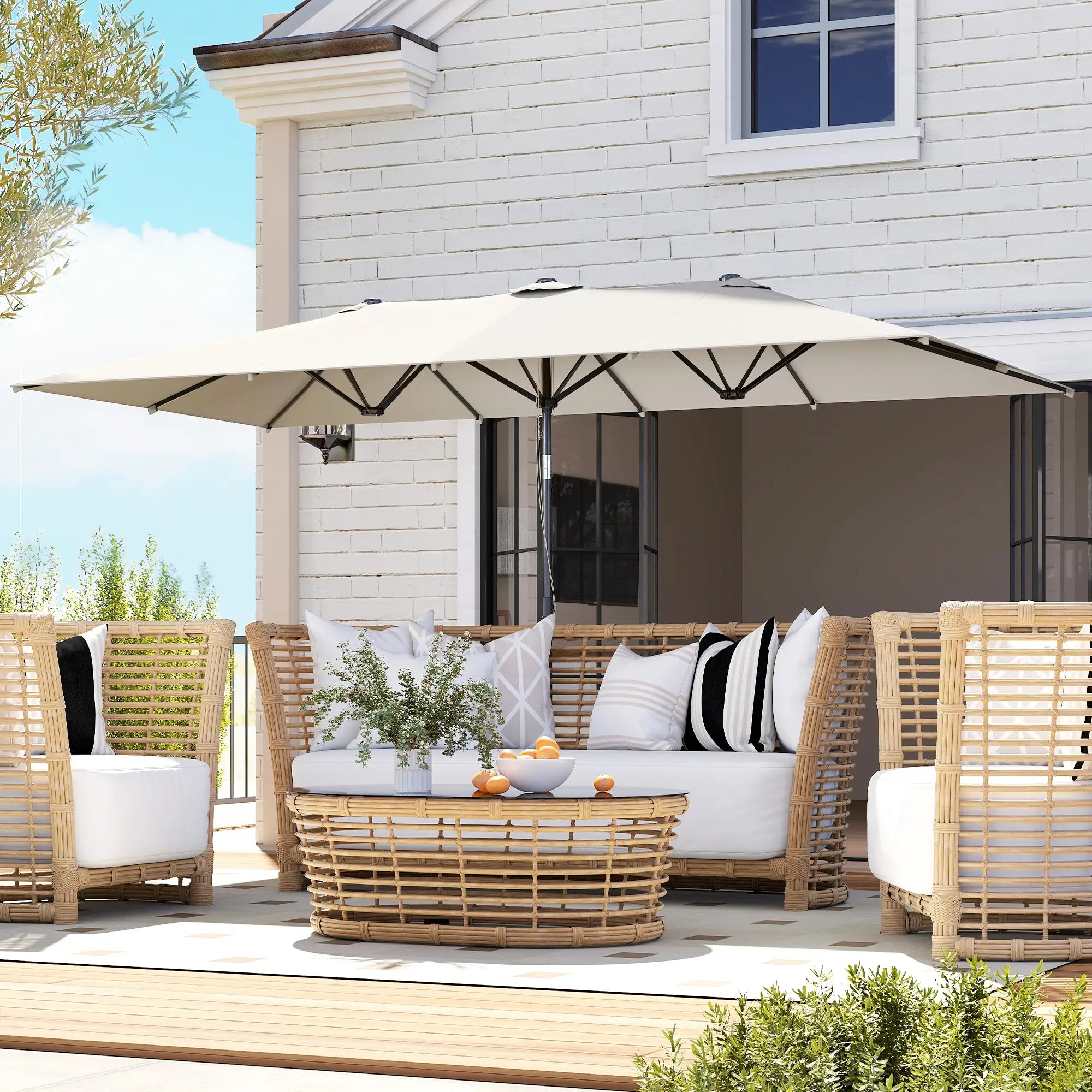 Double-Sided Patio Umbrella With Tilt, Adjustable Height, Vents, 12 Ribs, White Double-sided Umbrellas at Gallery Canada