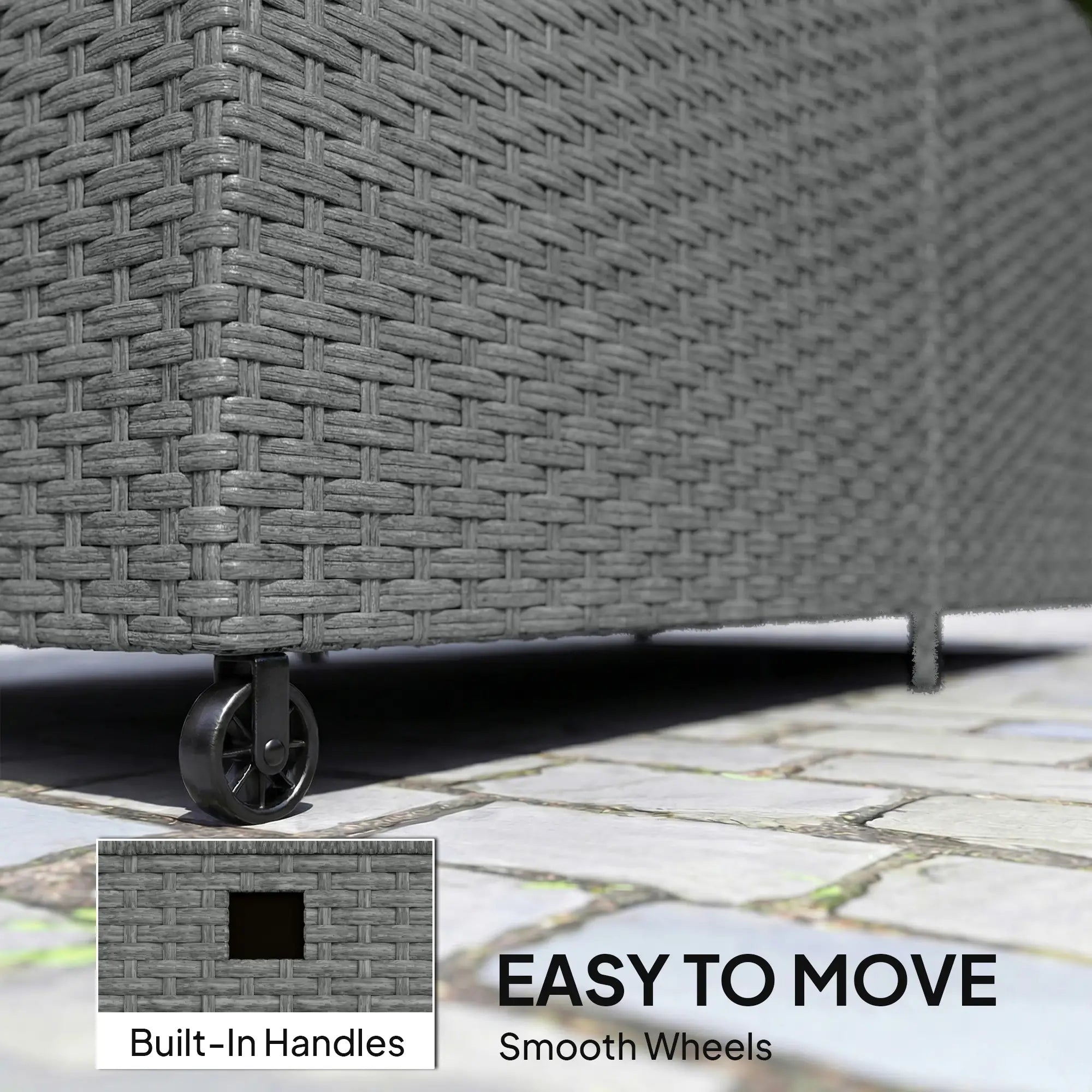 162 Gallon Rattan Deck Box With Wheels, Waterproof Zippered Liner, Pneumatic Rod Patio Storage Boxes at Gallery Canada