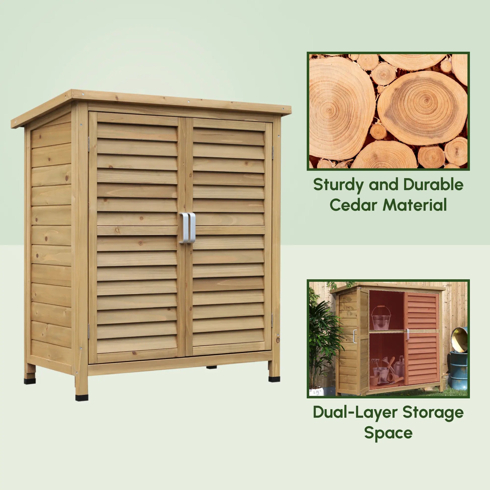 Wooden Garden Storage Shed, 2 Door, 34" x 18" x 38", Natural Sheds at Gallery Canada