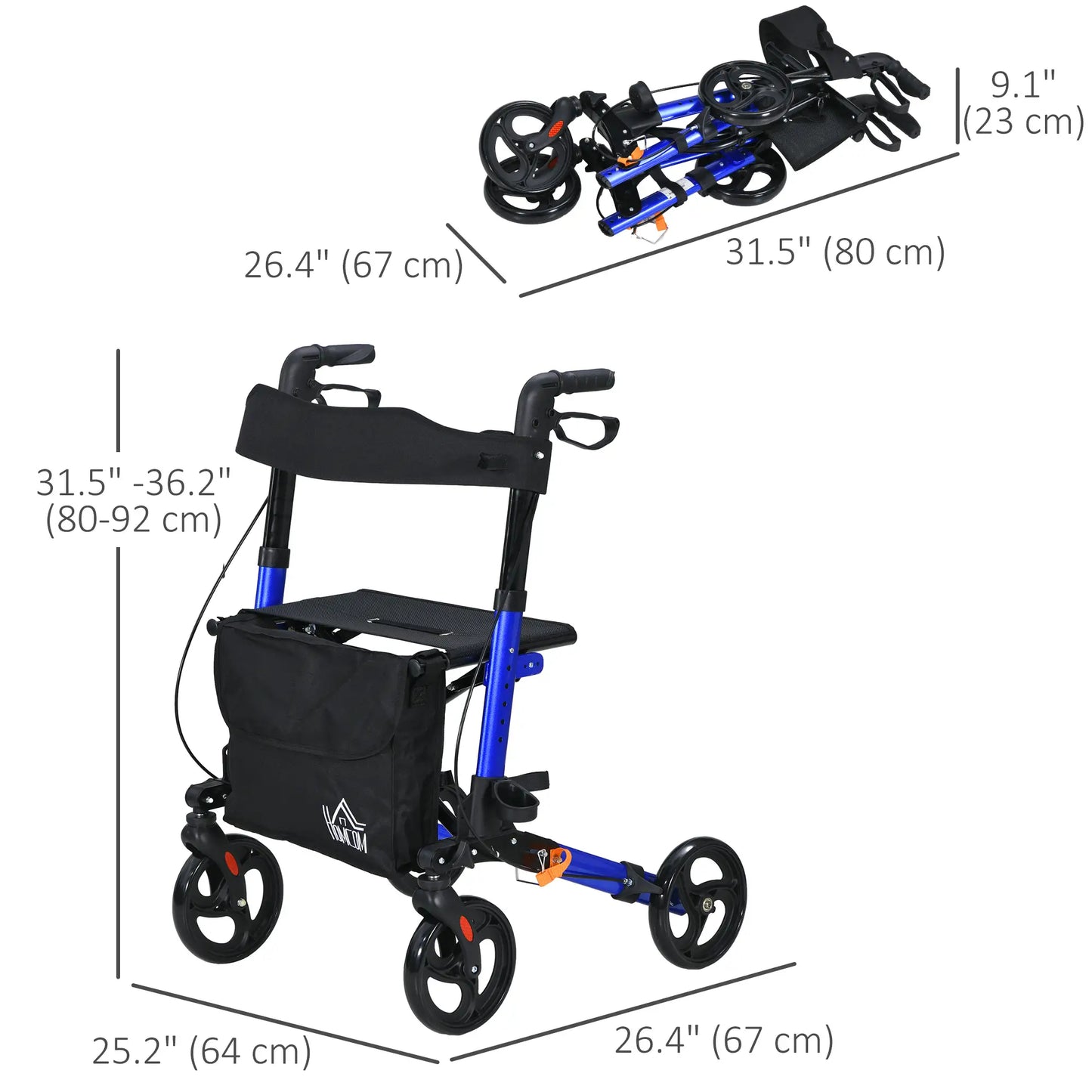 Senior Rollator with Seat, Back, Cane Holder, Adjustable Handle, Blue Knee Walker & Wheelchair Ramps at Gallery Canada