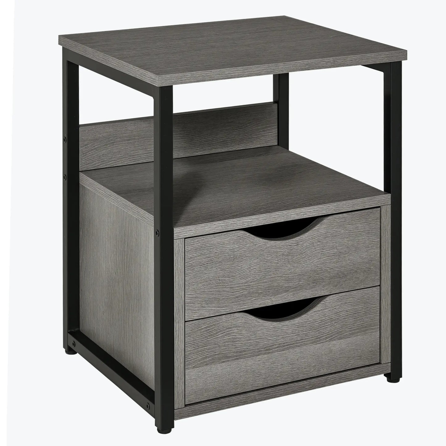 Industrial Nightstand, 2 Drawers with Storage Shelf, Grey Side Tables at Gallery Canada