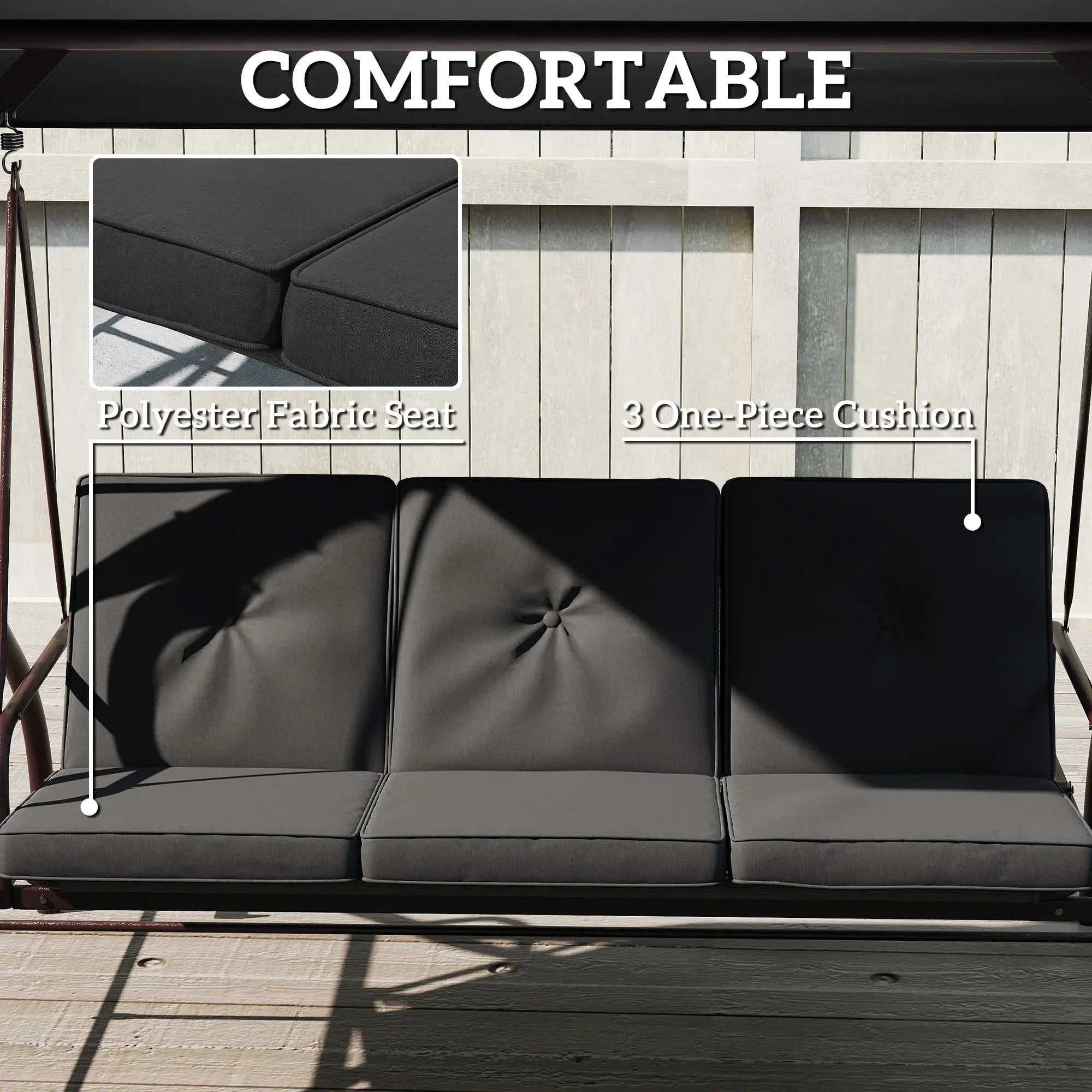 Convertible Patio Swing Bed With Canopy, Cushions, 3 Seater, Black Patio Swings with Stand at Gallery Canada