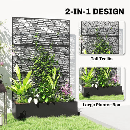 Metal Planter Box With Trellis, 70" Tall Raised Garden Bed, Hexagon Line Cut-Out Galvanized Planter Boxes at Gallery Canada