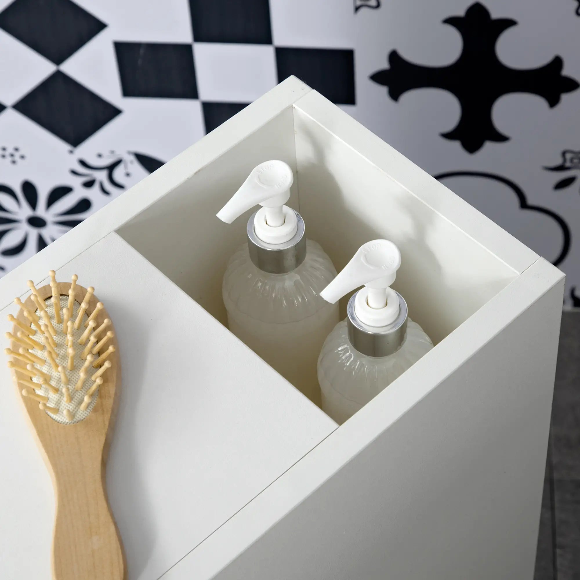 Slim Bathroom Cabinet with Wheels, Door, Drawer, 2 Compartments, White Bathroom Cabinets at Gallery Canada