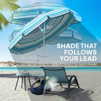 6 ft Portable Beach Umbrella With Foldable Table, Tilting Sun Shade, Dark Blue