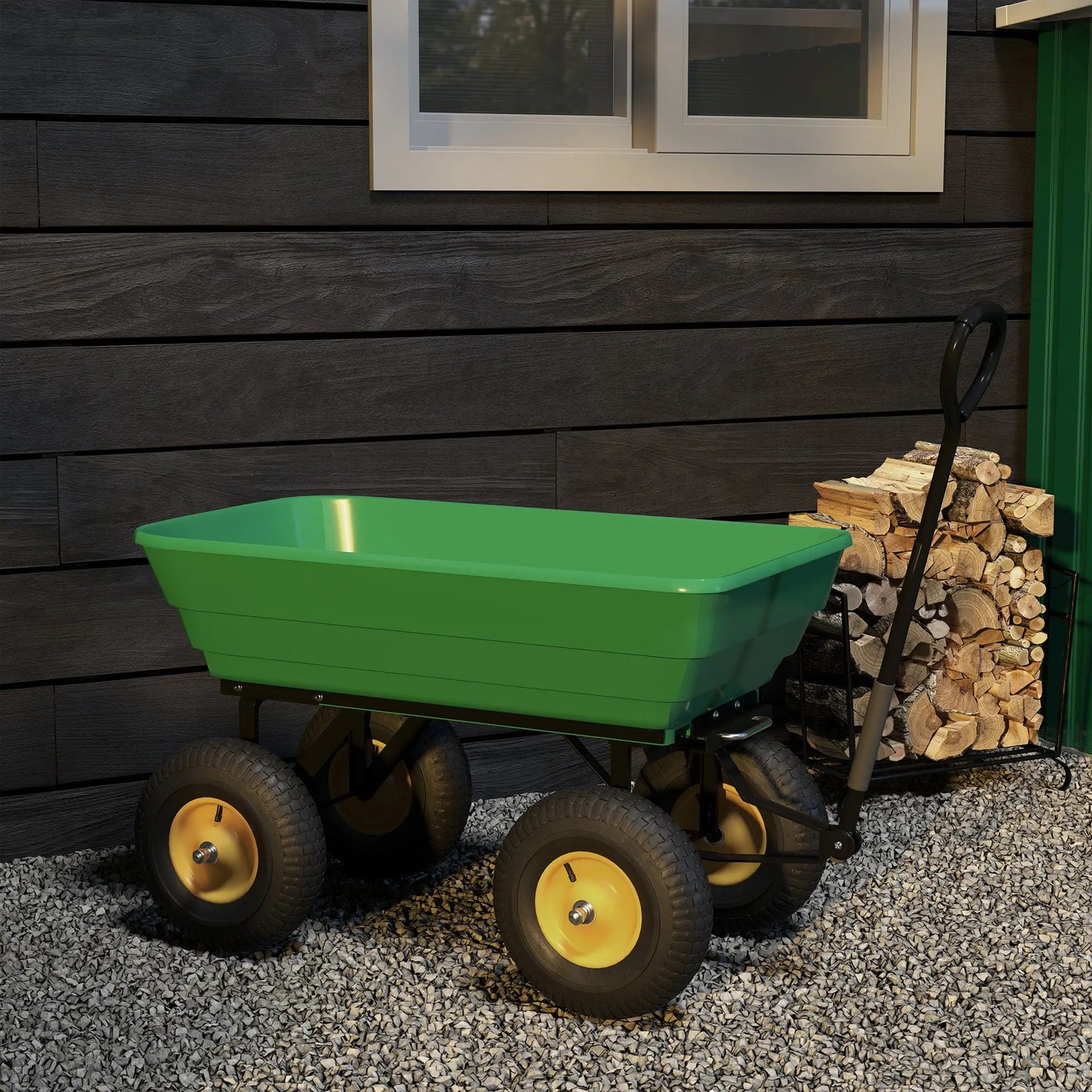 Heavy Duty Garden Dump Cart, 440lbs, Steel Frame, 10'' Pneumatic Tires, Green Folding Garden Carts at Gallery Canada