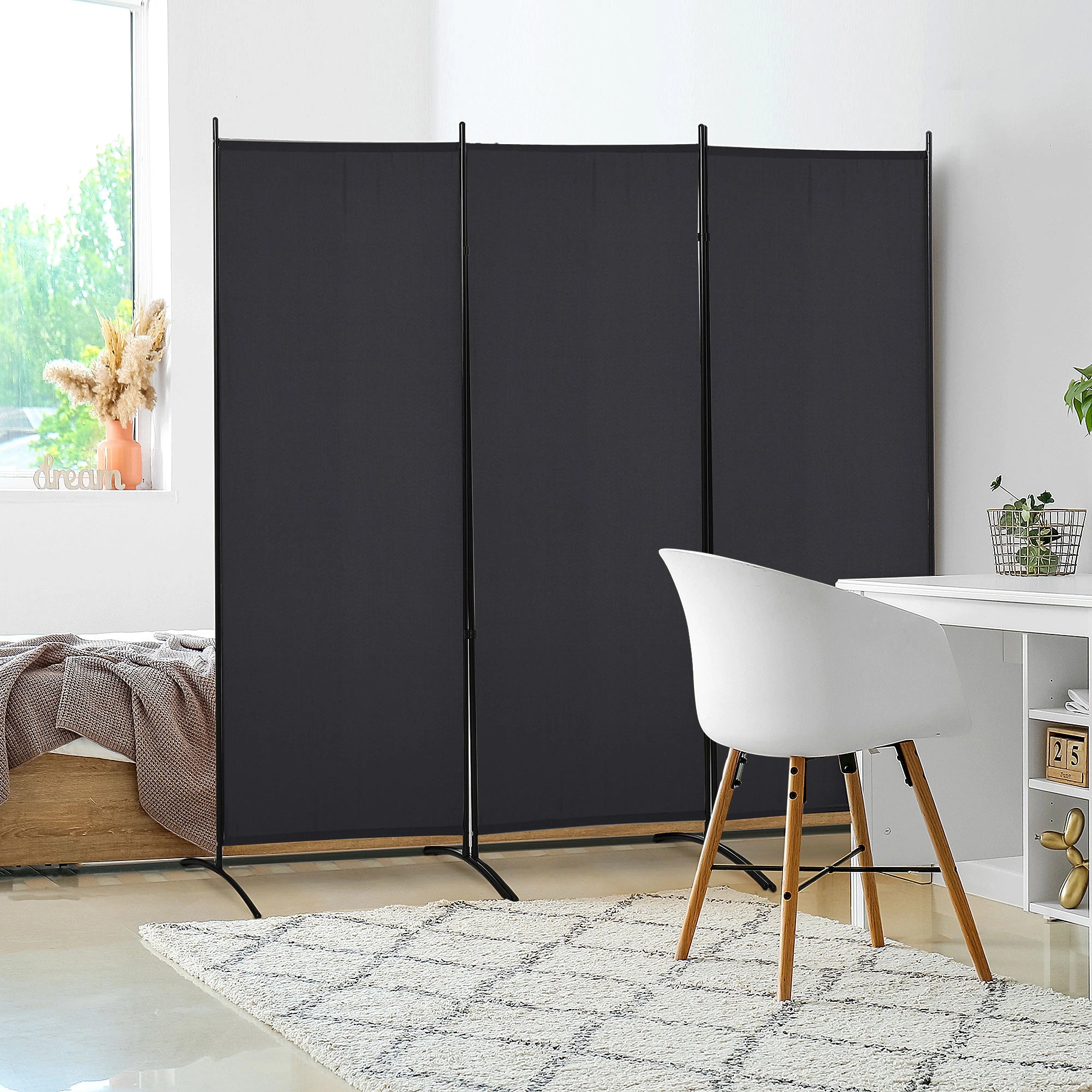 6' 3 Panel Room Divider, Double Hinged, Indoor Privacy Screen, Black Room Dividers at Gallery Canada